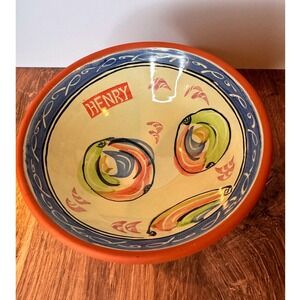 Vintage Vermont Studio Pottery HENRY Hand Painted Bowl Signed Wheat Mark